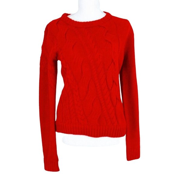 Cremieux Red Wool Blend Rabbit Hair Cable Knit Sweater Long Sleeves Small - Picture 1 of 8